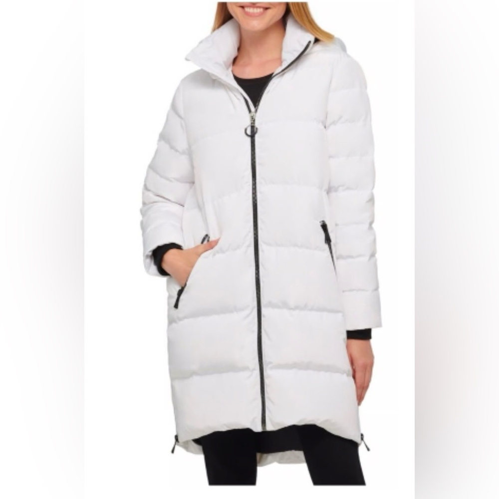 KARL LAGERFELD | WOMEN'S SZ M | WHITE LONG DOWN JACKET PUFFER HOODED